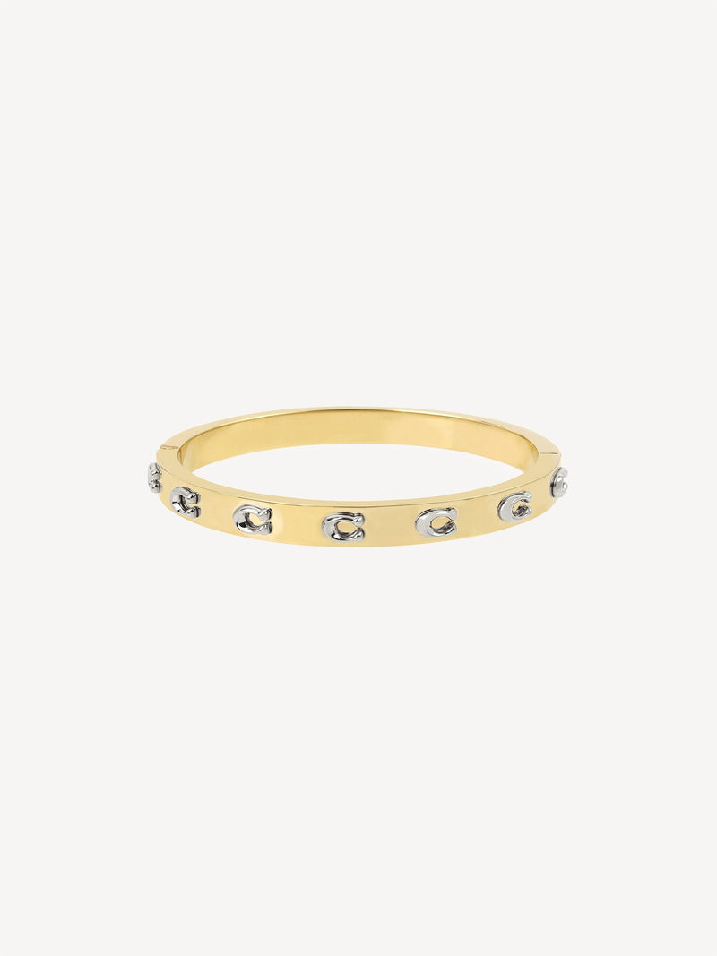 Hinged Brass Bangle Bracelet with Signature Motifs and Pouch