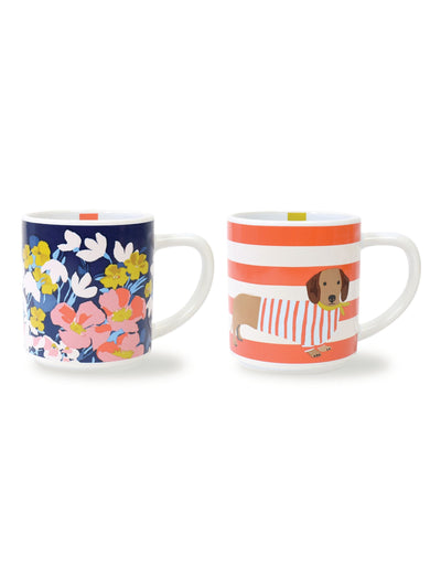 Joules Bright Side 2 Stackable Ceramic Mugs with 2 Designs