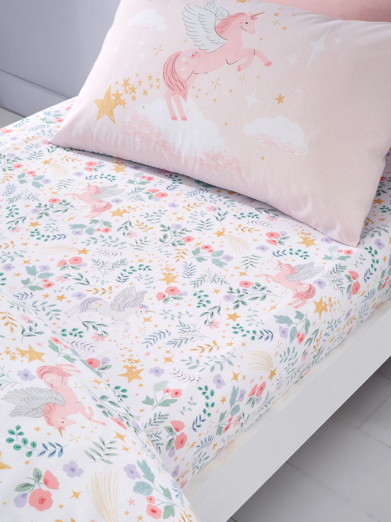 Catherine Lansfield Pink Fairytale Unicorn fitted sheet - British product