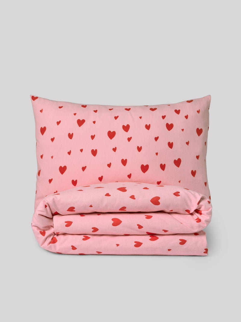 Pink Red Hearts Duvet Cover and Pillowcase Set