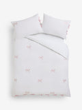 White and pink bow embroidered duvet cover and pillowcase set, imported from the UK