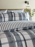 Navy blue check reversible duvet cover and pillowcase set, imported from the UK
