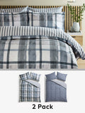 Navy blue check reversible duvet cover and pillowcase set, imported from the UK