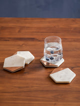 Maison by Premier Set of 4 White Marble and Copper Inlay Hexagonal Coasters
