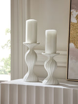 White Ceramic Pleat Pillar Candle Holder