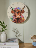 Hamish Highland Cow multicolour floral wall clock 25cm, imported from the UK