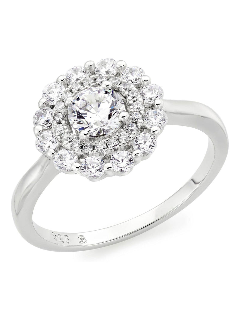 Beaverbrooks silver cubic zirconia double halo ring - British product