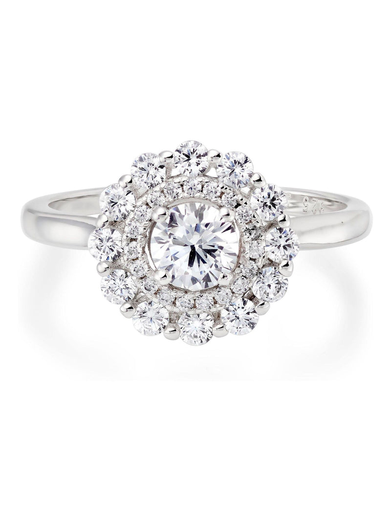 Beaverbrooks silver cubic zirconia double halo ring - British product