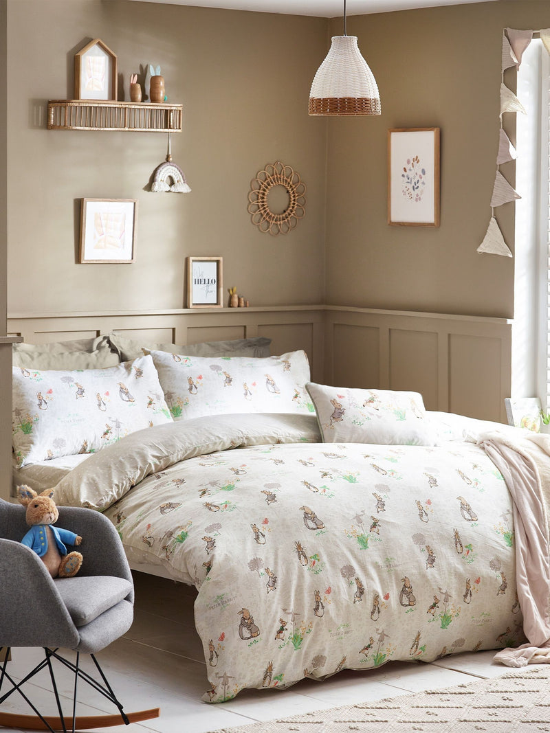 Peter Rabbit natural classic watercolour duvet cover and pillowcase set, imported from the UK