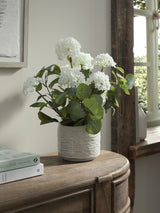 White Artificial Vibernum Plant in Country Ceramic Pot