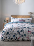 Blue/White Floral Oxford Edge Reversible 100% Cotton Duvet Cover and Pillowcase Set