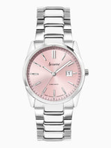 Accurist Silver Stainless Steel Watch Peony Pink Sunray Dial