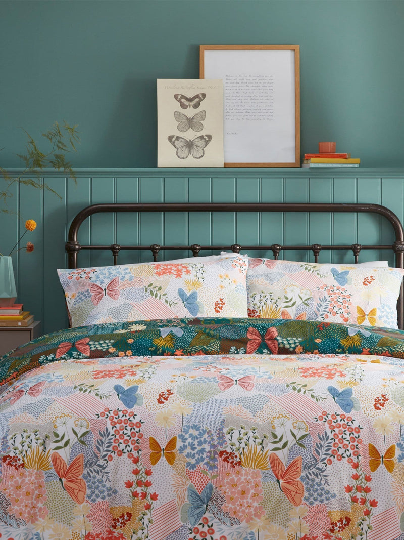Furn teal blue forage reversible floral duvet cover and pillowcase set - British product
