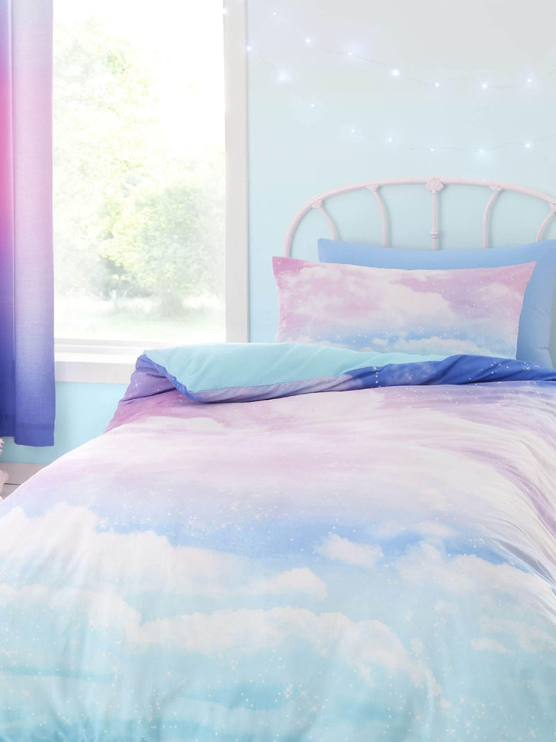 Catherine Lansfield blue ombre rainbow clouds reversible duvet cover and pillowcase set - British product