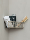 Robert Welch Silver Burford corner shower basket, imported from the UK