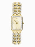 Ladies Gold Tone Stone Set Watch with Quilted Bracelet and Black Dial