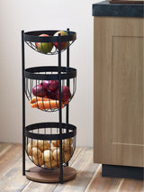 Bronx Black Fruit & Vegetable Storage Basket Stand 72x28x28cm