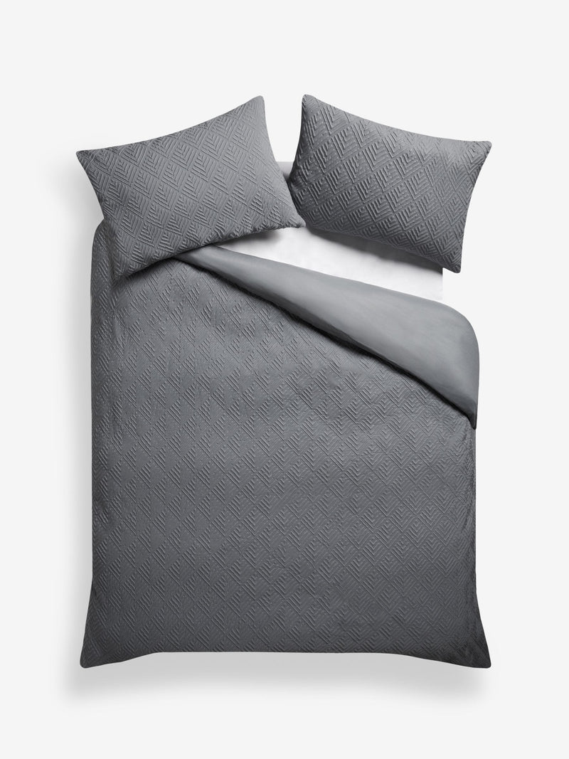Charcoal grey embossed geometric duvet cover and pillowcase set - British product