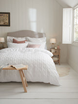 White Textured Embossed Square Pattern Duvet Cover and Pillowcase Set