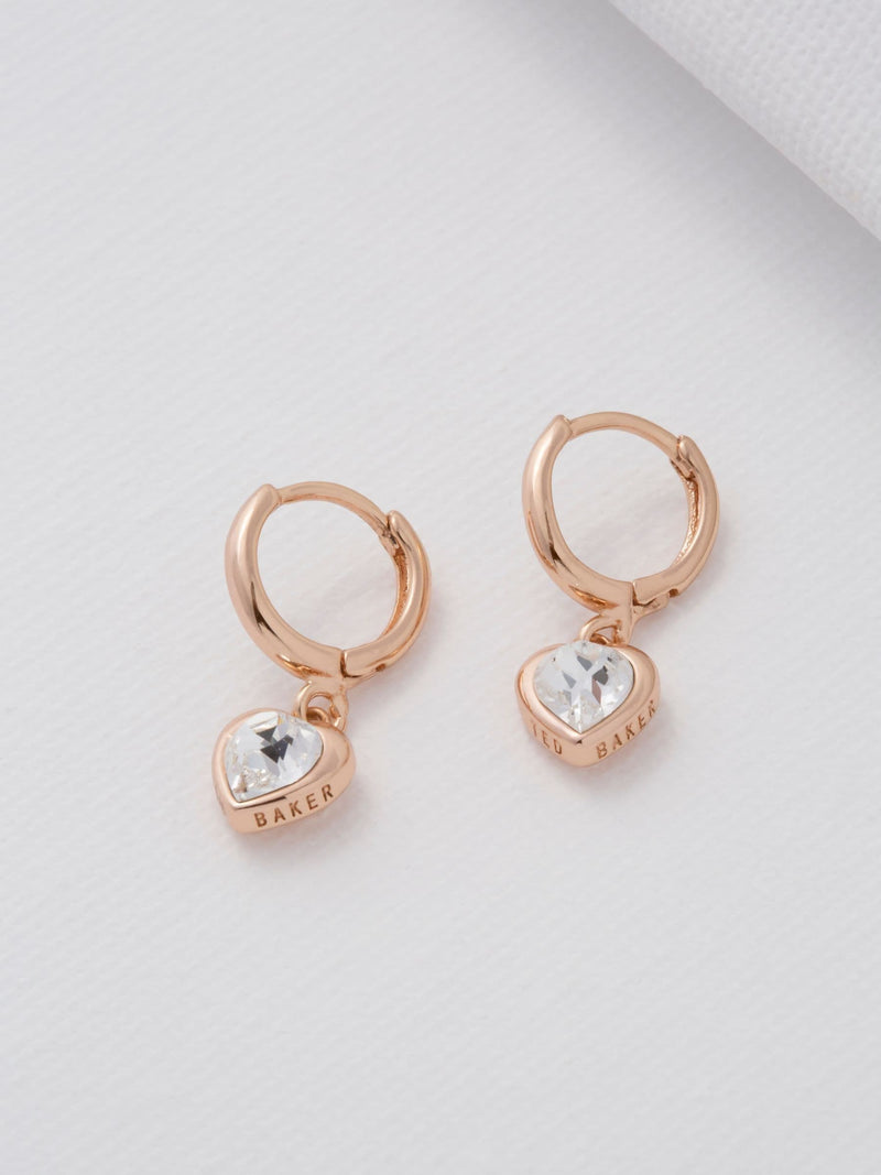 Ted Baker rose gold crystal heart huggie earrings 0.9cm (British brand)