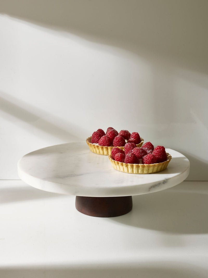 White marble and mango wood cake stand 29.5cm diameter (British brand)