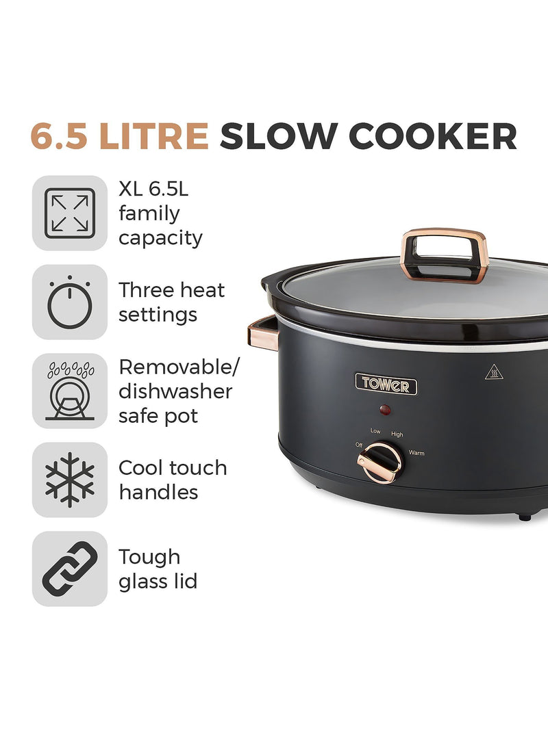 Tower Black Cavaletto Slow Cooker 6.5L (British brand)