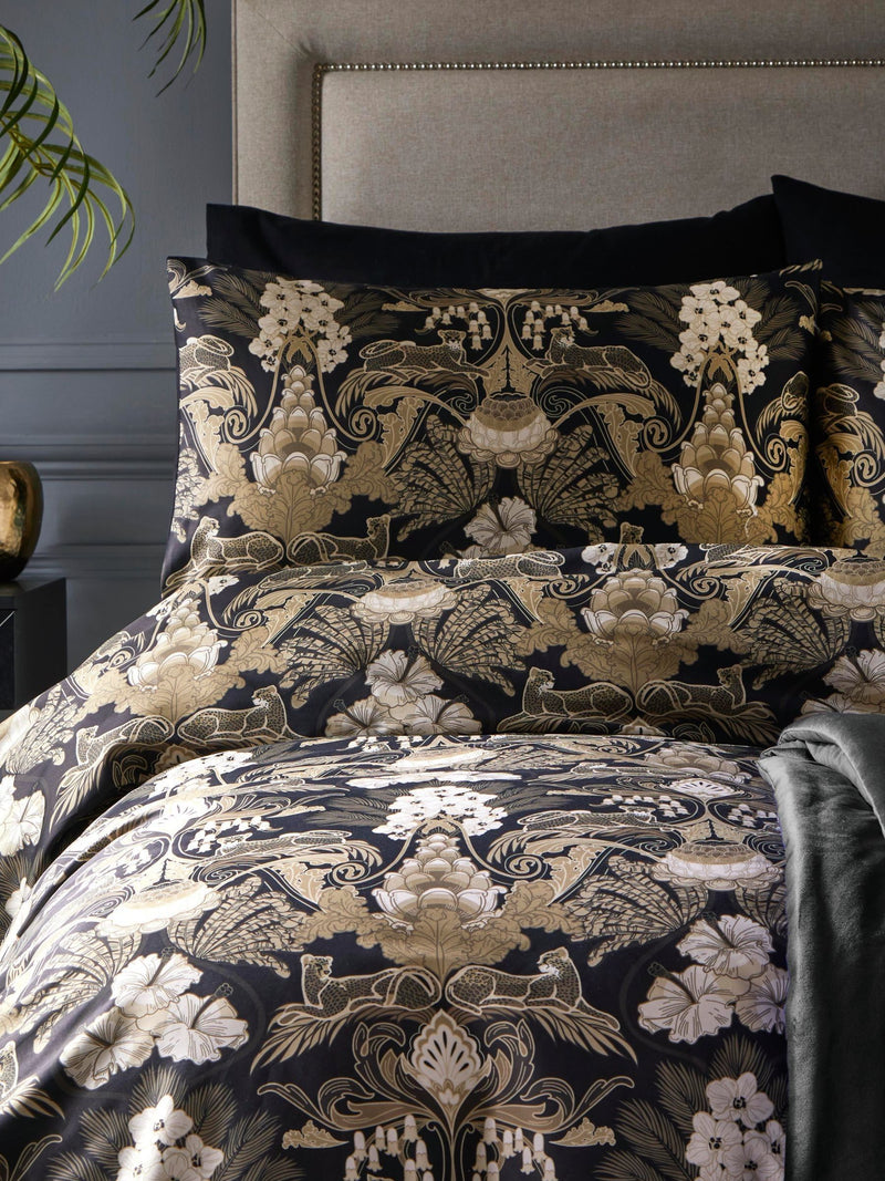 Laurence Llewelyn-Bowen Black Suburban Jungle duvet cover and pillowcase set, UK version