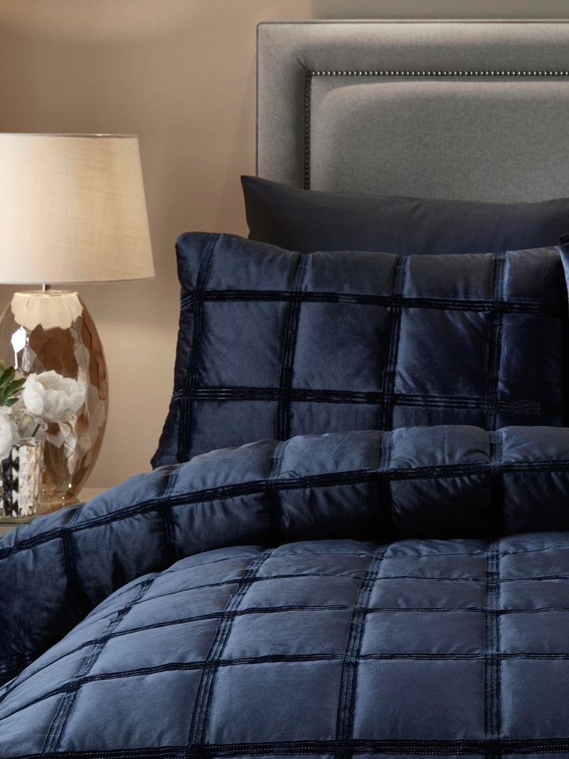 Soiree Blue Brighton Square velvet duvet cover set, imported from the UK