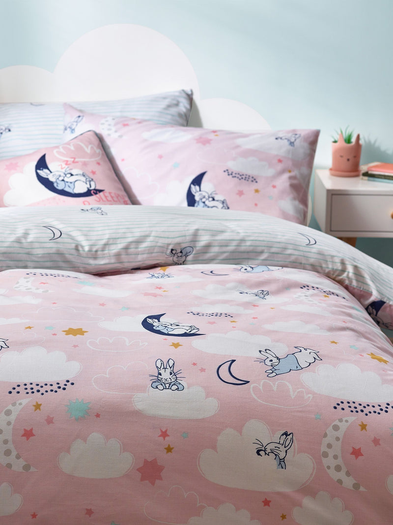 Peter Rabbit Pink Sleepy Head duvet cover and pillowcase set, imported from the UK