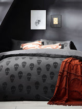 Furn Grey Skulls Tufted 100% Cotton Duvet Cover and Pillowcase Set