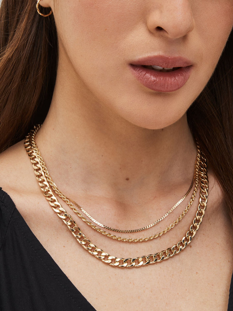 Gold tone three layer chain necklace, UK version
