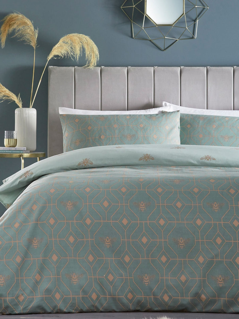 Green Bee Deco reversible duvet cover and pillowcase set - British product