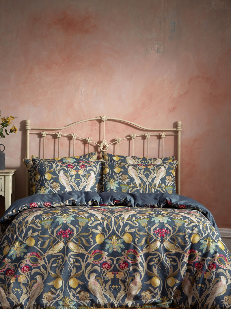 EW by Edinburgh Weavers Blue Songbird Symmetrical Motif duvet cover and pillowcase set - British product
