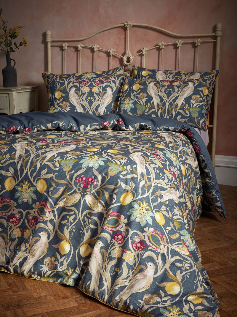 EW by Edinburgh Weavers Blue Songbird Symmetrical Motif duvet cover and pillowcase set - British product