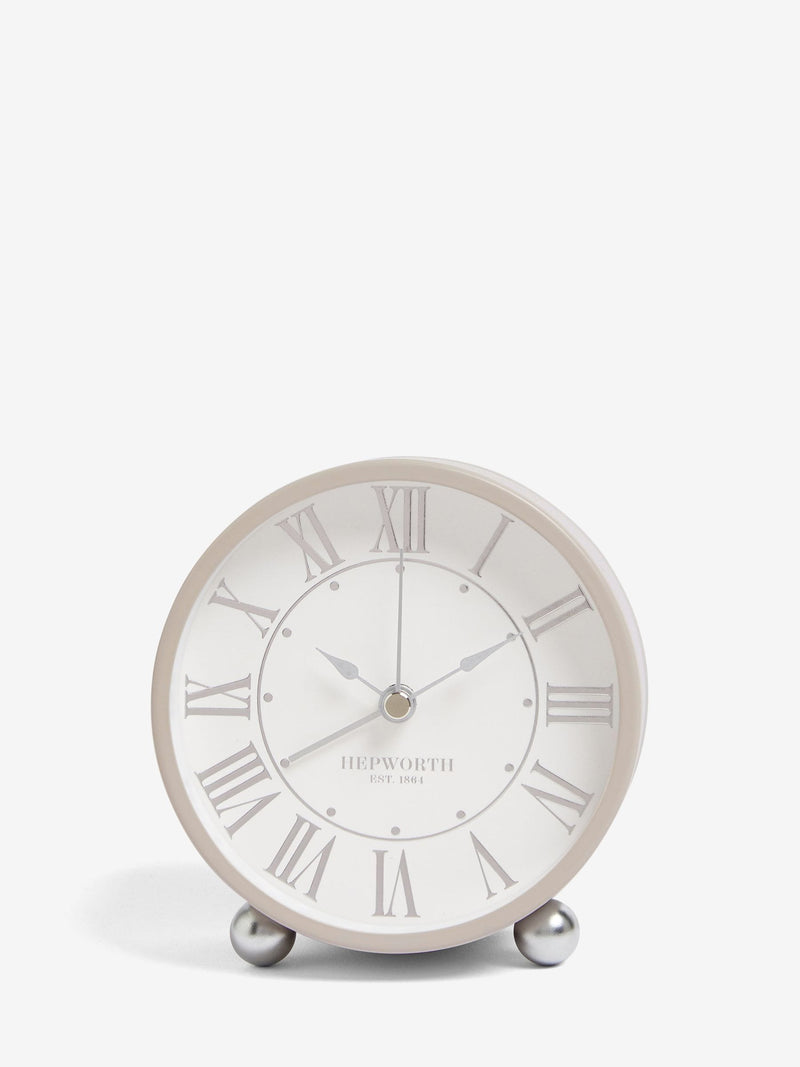 Silver mini mantel alarm clock (British brand)