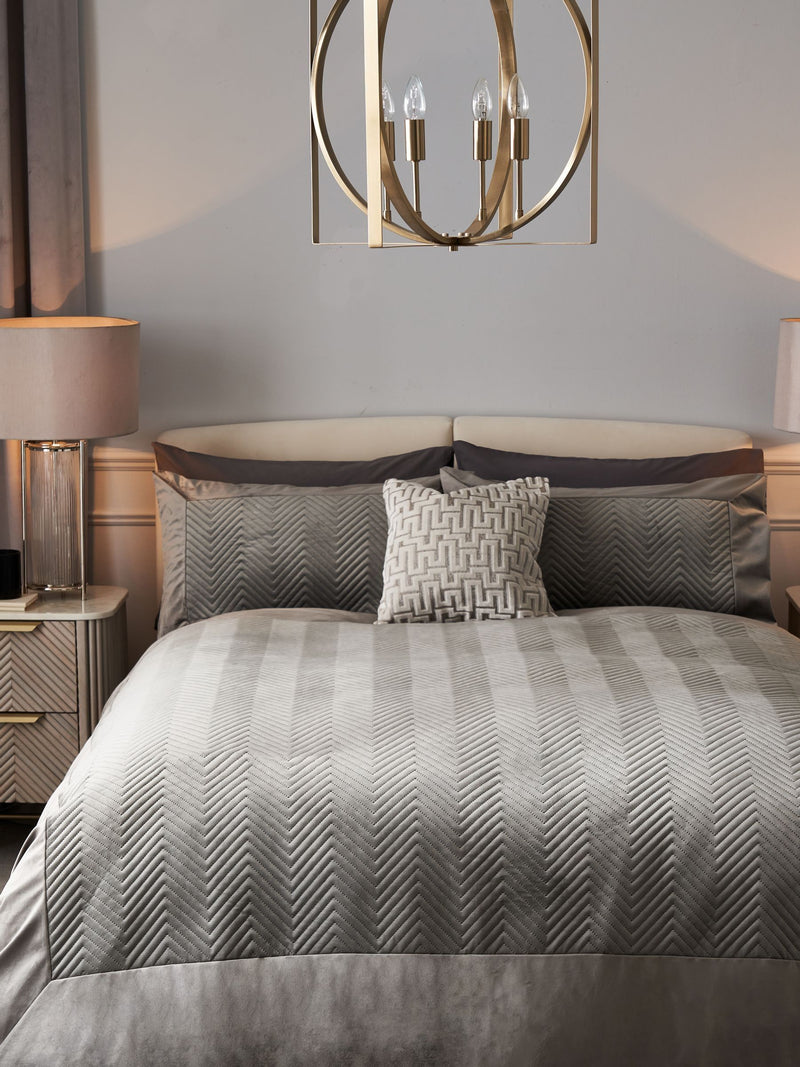 Madison charcoal grey quilted velvet duvet cover and pillowcase set - British product