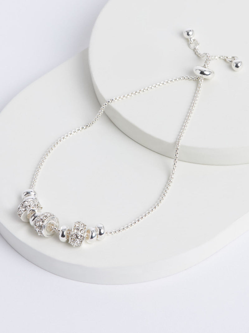 Silver Tone Sparkle Popcorn Beaded Pully Bracelet