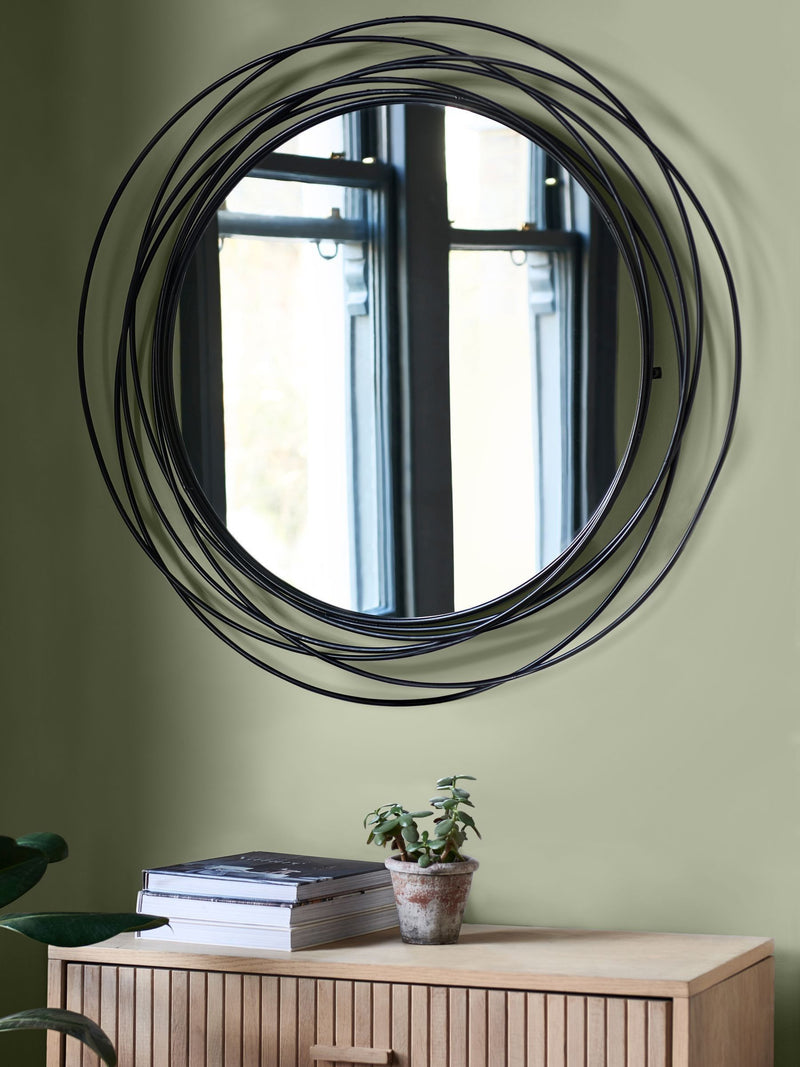 Black wire wall mirror 90cm - British product