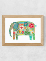 East End Prints White Floral Elephant Framed Wall Art Print by Darcie Olley