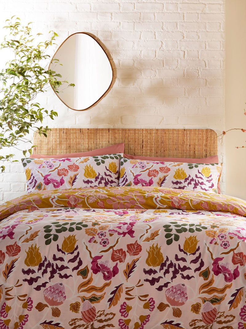 Furn Pink Protea Reversible Floral Duvet Cover and Pillowcase Set