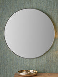 Large round wall mirror with brushed silver slim frame, imported from the UK