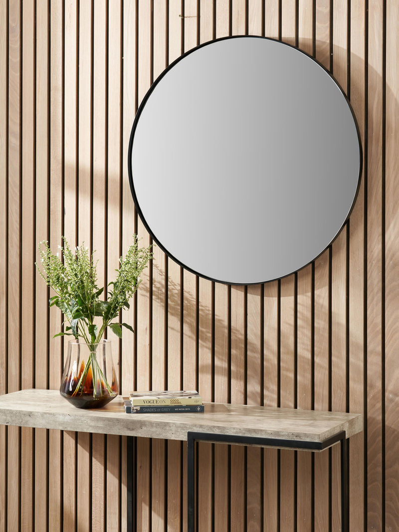 Pacific Black Slim Frame round wall mirror Medium, imported from the UK