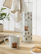 Grey Hamish the Highland Cow Porcelain Stacking Mugs Set of 4