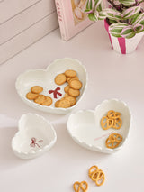 White Heart Shaped Stacking Nibble Bowls Ceramic Bowls Set of 3