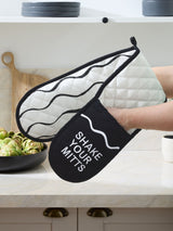 Black Slogan Double Oven Gloves