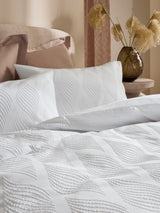 White Wave Embossed Duvet Cover and Pillowcase Set
