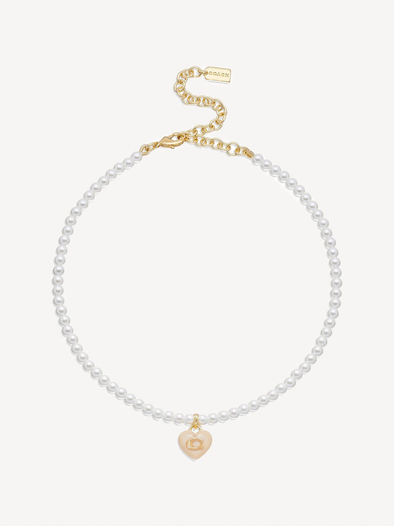 COACH Gold Tone Signature Heart Pearl Choker Necklace - British product