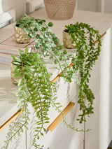Green Artificial Trailing Plants In Mini Gold Hex Pots