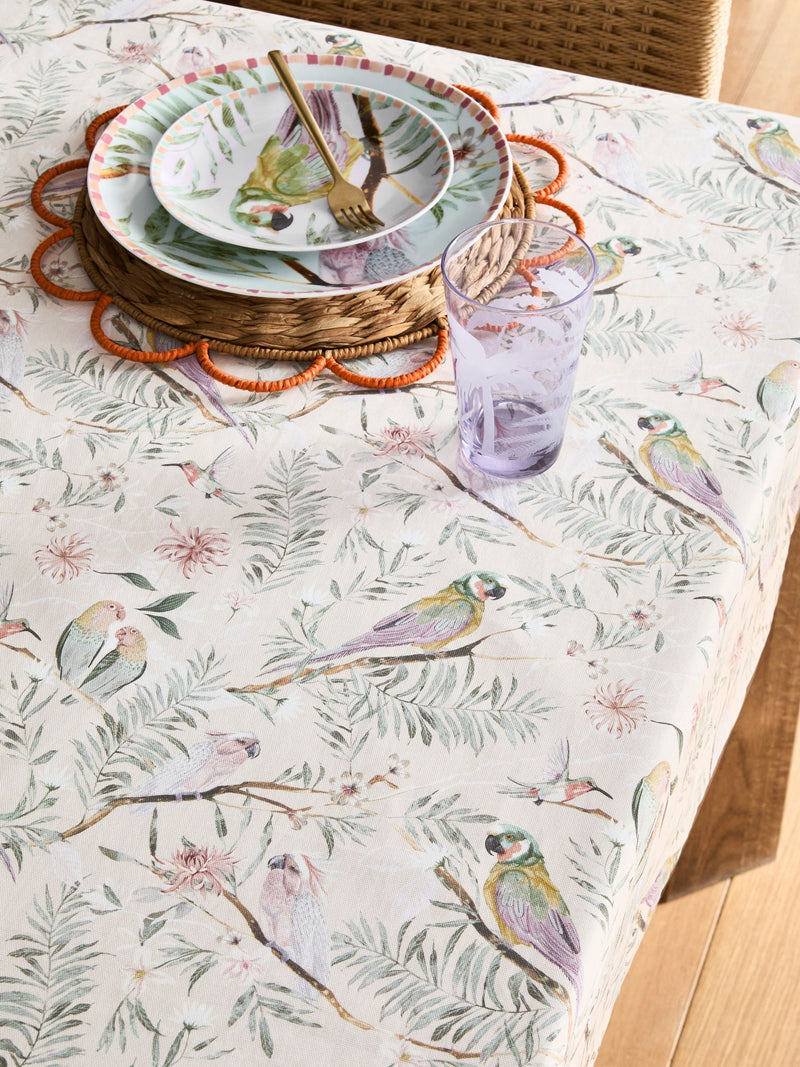 Tablecloth Pink Love Bird Floral 137cm x 178cm, imported from the UK