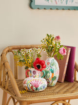 Lucy Tiffney Set of 2 Cream/Pink/Green Floral Ceramic Vases